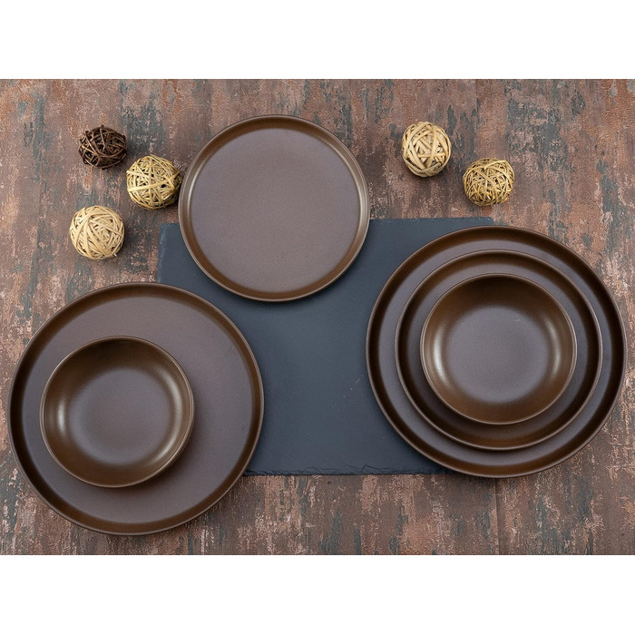 Набор посуды из 16 предметов, комбинированный набор керамогранита (коричневый, 12 предметов), 22978, Series Uno