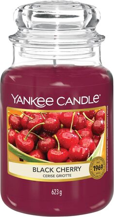 Ароматична свічка Yankee Candle у скляній банці (велика), свічка з тривалим часом горіння до 150 годин, ідеальні подарунки для жінок (ЧОРНА ВИШНЯ)
