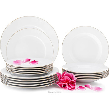 Набор посуды konsimo на 12 персон - Набор MUSCARI - Сервиз - Сервиз и наборы посуды - Сервиз Family - Обеденные тарелки, десертные тарелки и суповые тарелки - (Gold Line, 18 шт.)
