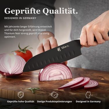 Набор ножей Wakoli Titanium Noir (5 предметов) с магнитным блоком профессиональные кухонные ножи из нержавеющей стали с черным титановым покрытием (12,521 см), включая нож Сантоку