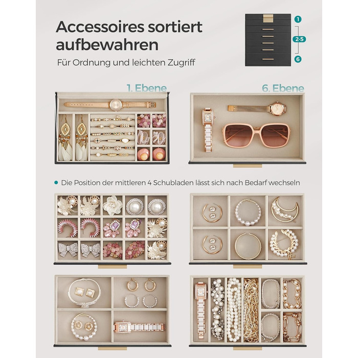 Органайзер для ювелирных изделий 6-уровневый, черный SONGMICS