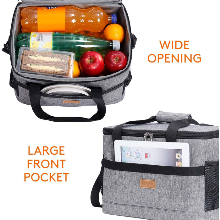 Сумка-холодильник Lifewit, сумка для пікніка, сумка для обіду, сумка для обіду, термосумка, ізольована сумка для транспортування їжі, сіра 30 л