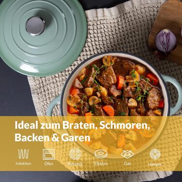 Чавунна жаровня 3,5 л з кришкою 24 см, зелена Chefarone