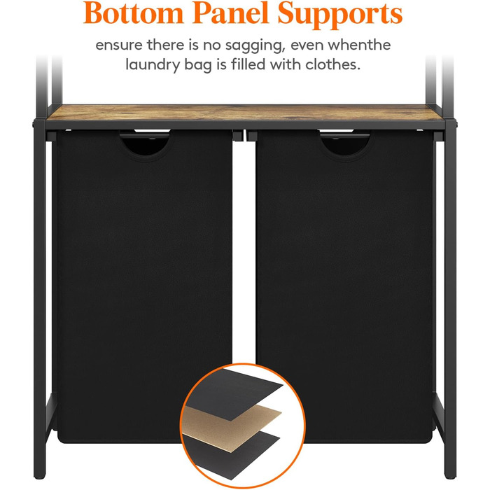 Кошик для білизни Lifewit, відро для білизни, 95 л, легко знімається, кошик для білизни з великою полицею зверху, 2 знімні кишені, ручки, кошик для білизни 2 відділення, пральня, спальня, ванна кімната, гуртожиток, чорний