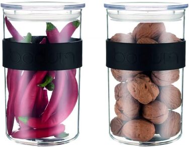 Набір із 2 банок 1 л з кришками, прозорий пластик Presso Bodum